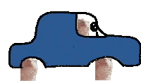 a drawing of a blue car with a person in the driver 's seat