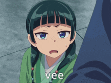 a picture of a girl with the word vee written below her