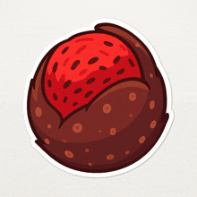 a sticker of a chocolate covered strawberry with brown spots