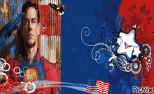 a picture of a man saluting with an american flag in the foreground