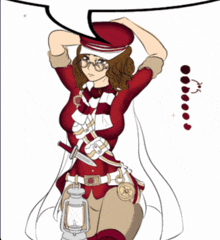 a drawing of a woman in a red and white outfit