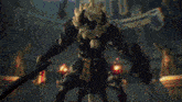 a blurred image of a monster with a skull on its head