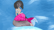 a drawing of a mermaid with hearts on her tail sitting on a rock