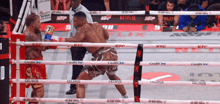 two boxers are fighting in a boxing ring sponsored by kfc and credit one