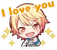 a cartoon of a boy saying i love you with stars around him