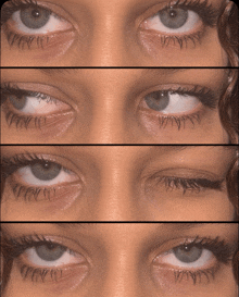 a close up of a woman 's eyes showing different stages of blinking