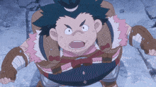 a cartoon character with a big belly is standing in the snow with his mouth open