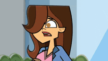 a cartoon of a woman with brown hair and braces