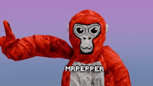 a red monkey with the word mr pepper written on it