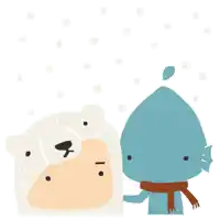 a cartoon drawing of a polar bear and a whale wearing scarves