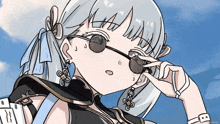 a drawing of a girl wearing sunglasses with the letter b on the bottom right