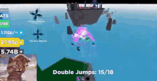 jumping high jump spinning flying pink blades