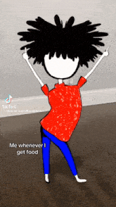 a drawing of a person with black hair and the words me whenever i get food on the bottom
