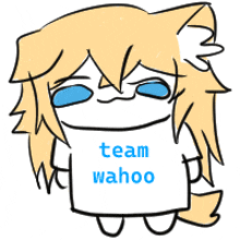a drawing of a girl holding a sign that says " team wahoo "