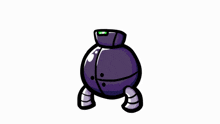 a cartoon drawing of a purple robot with a green sticker on its head