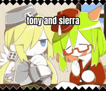 a cartoon of tony and sierra sitting next to one another