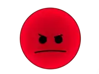 a red smiley face with an angry expression