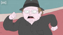 a cartoon of a man with glasses and a hat with the letters a and s on the bottom