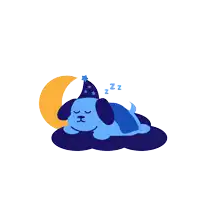 a blue dog is sleeping on a cloud with the words sweet dreams behind it