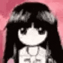 a black and white drawing of a girl with long black hair and a white shirt .