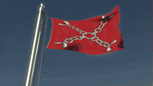 a red flag with a chain on it