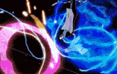 a black hole is surrounded by a purple and blue ring