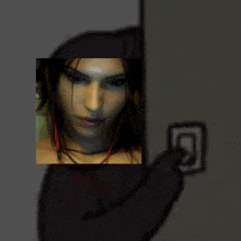 a drawing of a person holding a light switch with a picture of a woman behind them