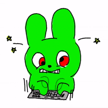 green rabbit red eye typing working