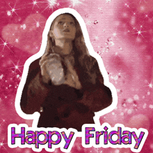 a happy friday sticker with a woman on it