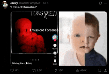 a screenshot of a tweet that says ' i miss old forsaken ' on it