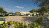 a rendering of a house with cars parked in front