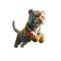 a tiger cub is jumping in the air with the word abc written on its head
