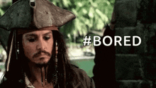 jack sparrow from pirates of the caribbean is wearing a pirate hat and beard .