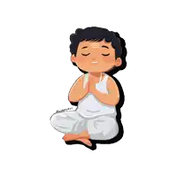 a cartoon drawing of a boy praying with his eyes closed