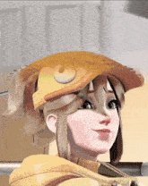 a cartoon character wearing a yellow hat and a yellow jacket