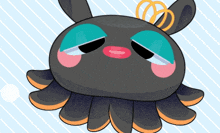 a cartoon drawing of a black octopus with blue eyes and a pink nose