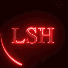 a red neon sign that says lsh on a black background