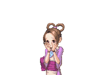 a pixel art of a girl covering her face with her hands .