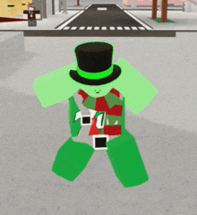 a cartoon character is wearing a top hat and a scarf