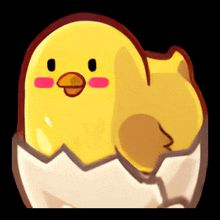 a cartoon of a yellow chicken coming out of an egg