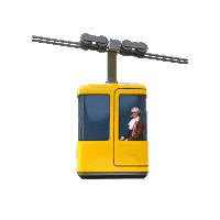a yellow cable car with a man in it