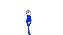 a cartoon drawing of a man in a blue shirt walking