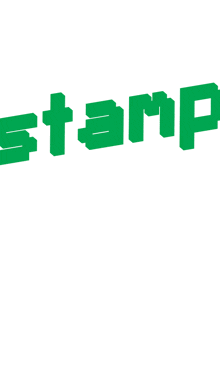 a white background with the word stamp in green blocks