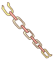 a cartoon drawing of a long chain with pink and yellow links