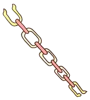 a cartoon drawing of a long chain with pink and yellow links