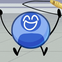 a blue cartoon character with a smiley face on it