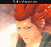 a close up of a crying gay guy 's face in a video game