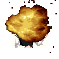 a pixel art illustration of a person holding a piece of food in front of their face