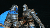 a screenshot of a video game shows a knight being stabbed
