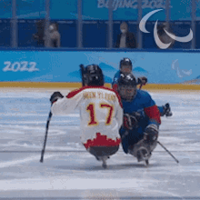 Bump Into Each Other Para Ice Hockey GIF - Bump Into Each Other Para Ice Hockey Yi Feng Shen GIFs